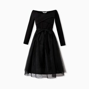 PatPat Black Long Sleeve Dress with Tulle Skirt
